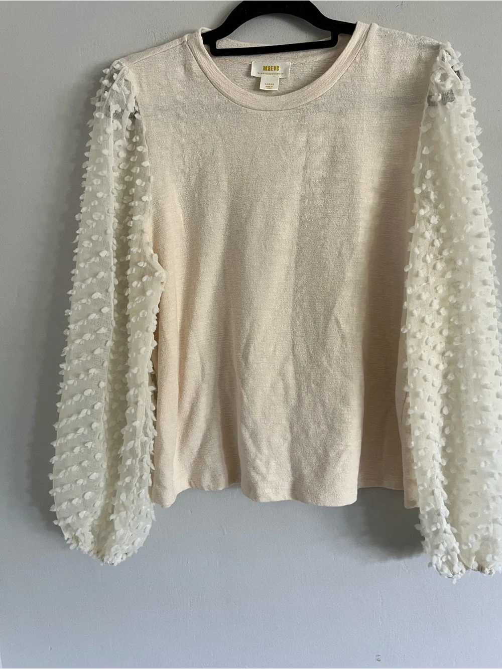 Anthropologie Maeve Textured-Sleeve Top Sz Large